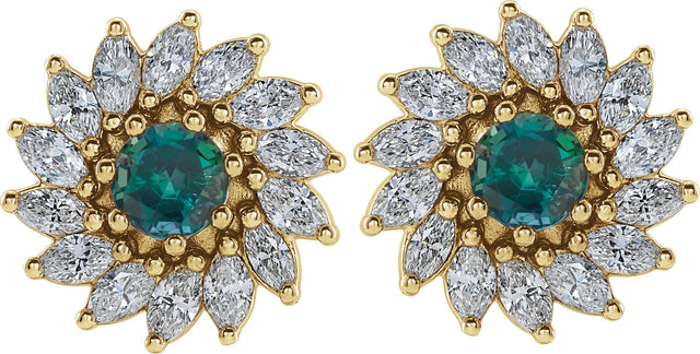 14K Gold Lab-Grown Alexandrite & Natural Diamond Round 7-Prong Halo-Style Earrings - Yellow Gold - view 2