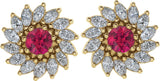 14K Gold Natural Ruby & Natural Diamond Round 7-Prong Halo-Style Earrings - Yellow Gold - view 2