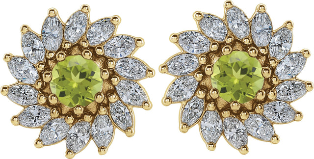 14K Gold Natural Peridot & Natural Diamond Round 7-Prong Halo-Style Earrings - Yellow Gold - view 2