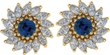14K Gold Lab-Grown Blue Sapphire & Natural Diamond Round 7-Prong Halo-Style Earrings - Yellow Gold - view 2