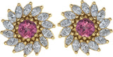 14K Gold Natural Pink Tourmaline & Natural Diamond Round 7-Prong Halo-Style Earrings - Yellow Gold - view 2