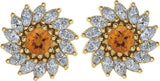 14K Gold Natural Citrine & Natural Diamond Round 7-Prong Halo-Style Earrings - Yellow Gold - view 2