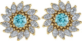 14K Gold Natural Blue Zircon & Natural Diamond Round 7-Prong Halo-Style Earrings - Yellow Gold - view 2