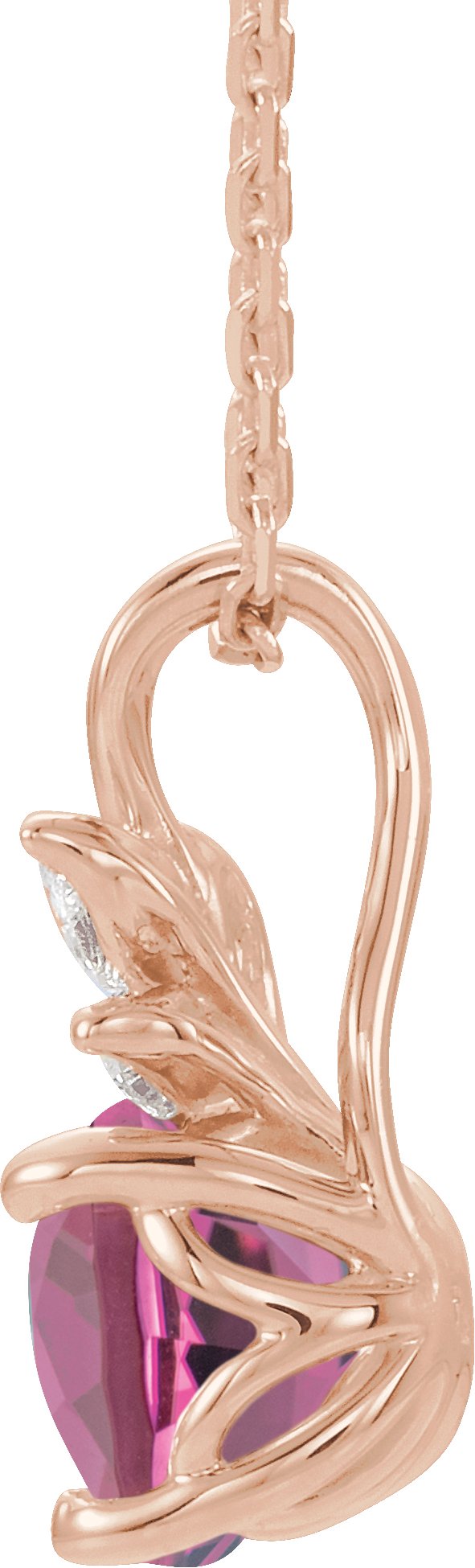14K Gold Round Natural Pink Tourmaline & Natural Diamond Accented Floral Necklace or Pendant - Rose Gold - view 3