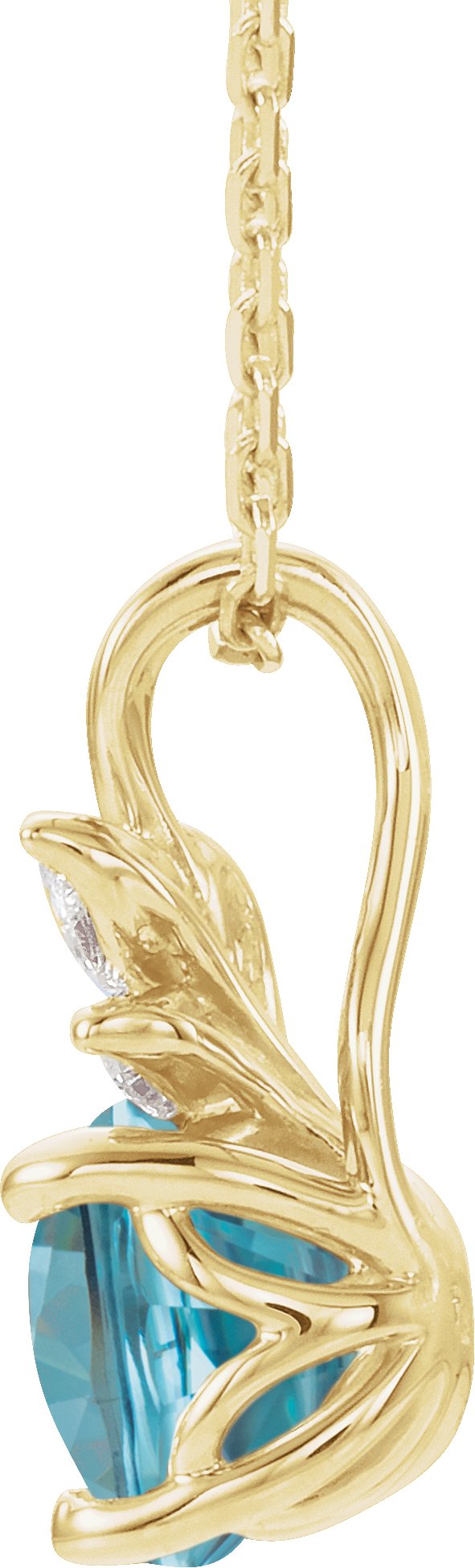 14K Gold Round Natural Blue Zircon & Natural Diamond Accented Floral Necklace or Pendant - Yellow Gold - view 2