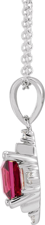 Platinum Square Natural Rhodolite Garnet & Natural Diamond Geometric Necklace or Pendant – 1/5 CTW - view 2