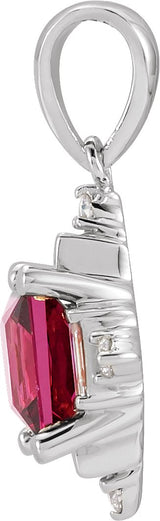 Platinum Square Natural Rhodolite Garnet & Natural Diamond Geometric Necklace or Pendant – 1/5 CTW - view 2