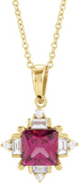 14K Gold Square Natural Rhodolite Garnet & Natural Diamond Geometric Necklace or Pendant – 1/5 CTW - Yellow Gold