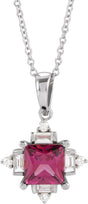 Platinum Square Natural Rhodolite Garnet & Natural Diamond Geometric Necklace or Pendant – 1/5 CTW