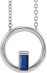 Platinum Natural Blue Sapphire Straight Baguette Circle Necklace or Pendant