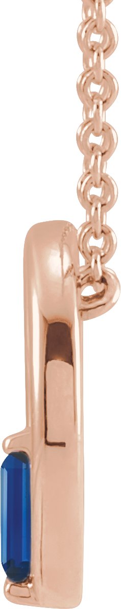 14K Gold Natural Blue Sapphire Straight Baguette Circle Necklace or Pendant - Rose Gold - view 2