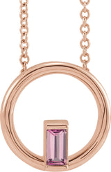 14K Gold Natural Pink Tourmaline Straight Baguette Circle Necklace or Pendant - Rose Gold