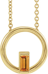 14K Gold Natural Citrine Straight Baguette Circle Necklace or Pendant - Yellow Gold