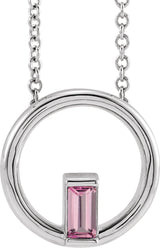 Platinum Natural Pink Tourmaline Straight Baguette Circle Necklace or Pendant