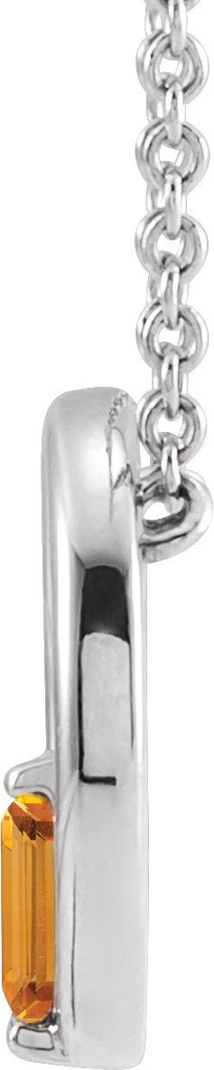 14K Gold Natural Citrine Straight Baguette Circle Necklace or Pendant - White Gold - view 2