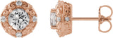 14K Gold Natural White Sapphire & Natural Diamond Round 4-Prong Halo-Style Earrings - Rose Gold
