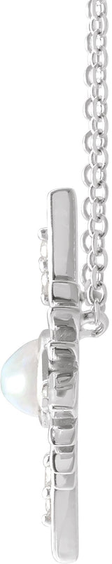 14K Gold Oval Natural Ethiopian Opal & Natural Diamond Star Necklace or Pendant - White Gold - view 2