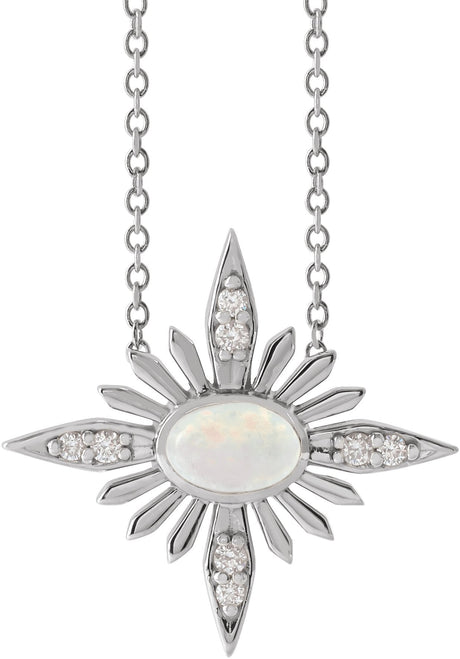 Platinum Oval Natural Ethiopian Opal & Natural Diamond Star Necklace or Pendant
