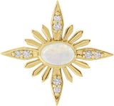 14K Gold Oval Natural Ethiopian Opal & Natural Diamond Star Necklace or Pendant - Yellow Gold