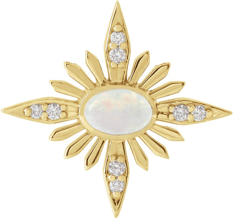 14K Gold Oval Natural Ethiopian Opal & Natural Diamond Star Necklace or Pendant - Yellow Gold