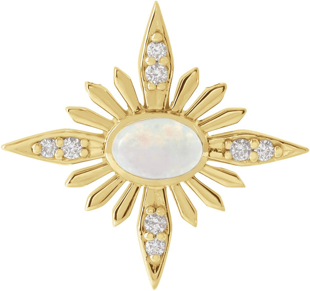 14K Gold Oval Natural Ethiopian Opal & Natural Diamond Star Necklace or Pendant - Yellow Gold