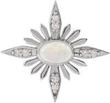 Platinum Oval Natural Ethiopian Opal & Natural Diamond Star Necklace or Pendant