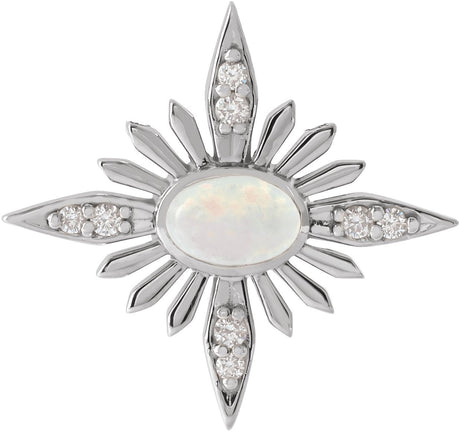 Platinum Oval Natural Ethiopian Opal & Natural Diamond Star Necklace or Pendant