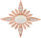 14K Gold Oval Natural Ethiopian Opal & Natural Diamond Star Necklace or Pendant - Rose Gold
