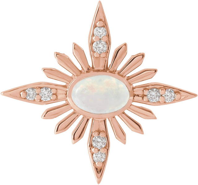 14K Gold Oval Natural Ethiopian Opal & Natural Diamond Star Necklace or Pendant - Rose Gold