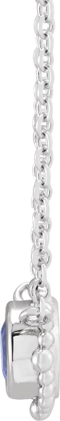 Platinum Round Natural White Sapphire Beaded Bezel-Set Necklace - view 5