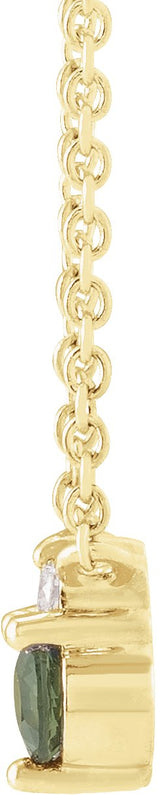 14K Gold Round Natural Green Sapphire & Natural Diamond Accented Necklace - Yellow Gold - view 2
