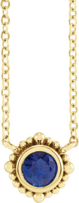 14K Gold Round Natural Blue Sapphire Beaded Bezel-Set Necklace - Yellow Gold