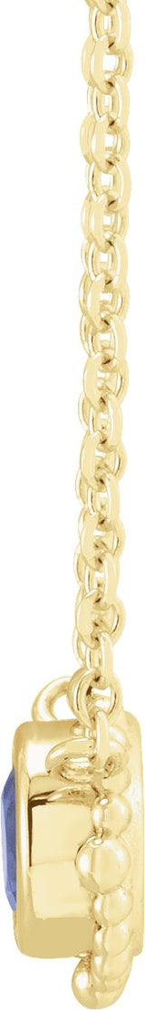 14K Gold Round Natural Blue Sapphire Beaded Bezel-Set Necklace - Yellow Gold - view 2