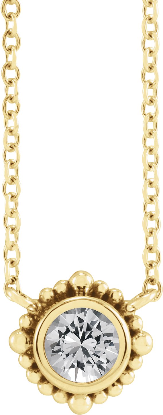 14K Gold Round Natural White Sapphire Beaded Bezel-Set Necklace - Yellow Gold