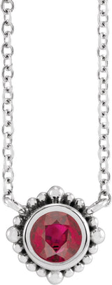 14K Gold Round Natural Ruby Beaded Bezel-Set Necklace - White Gold