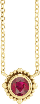 14K Gold Round Natural Ruby Beaded Bezel-Set Necklace - Yellow Gold
