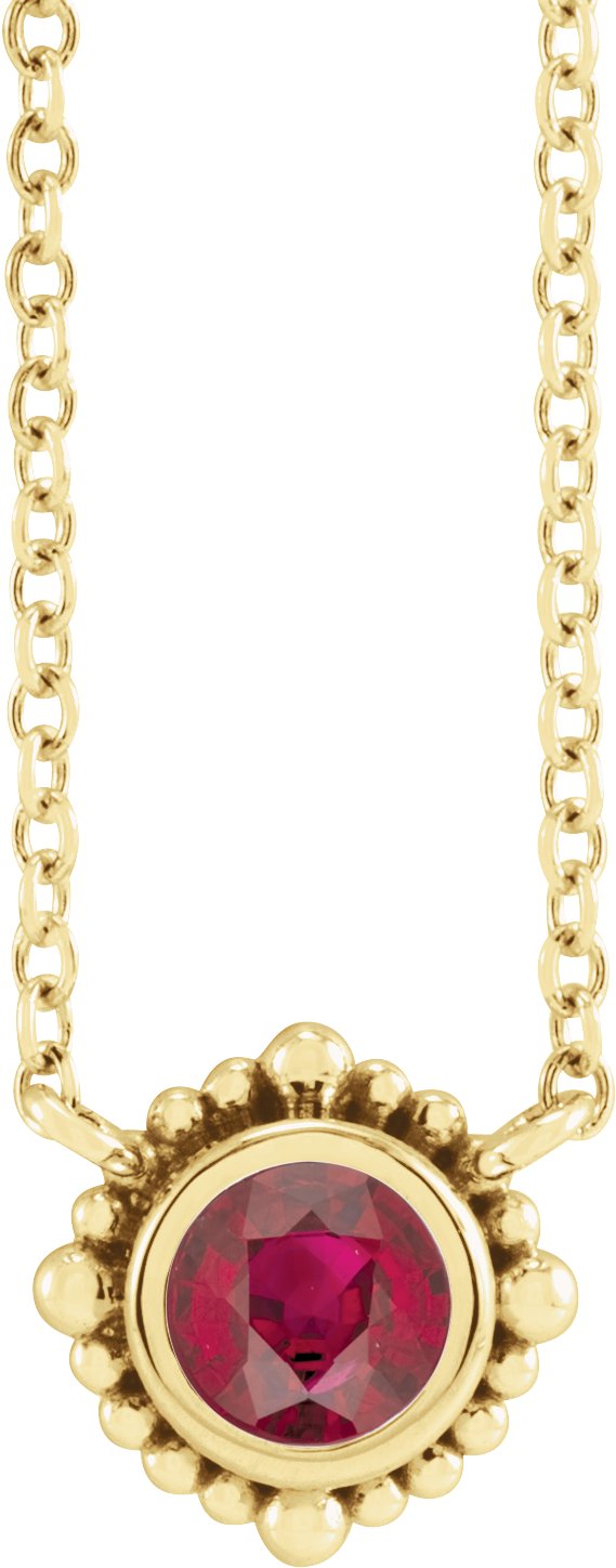 14K Gold Round Natural Ruby Beaded Bezel-Set Necklace - Yellow Gold