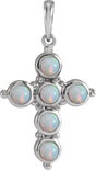 Platinum Round Natural White Ethiopian Opal Cabochon Cross Necklace or Pendant