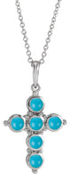 Platinum Round Natural Turquoise Cabochon Cross Necklace or Pendant