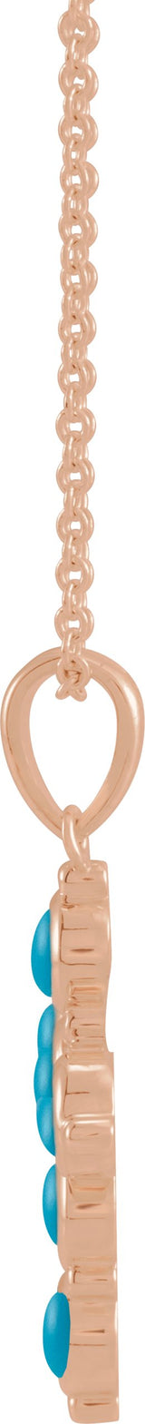 14K Gold Round Natural Turquoise Cabochon Cross Necklace or Pendant - Rose Gold - view 2
