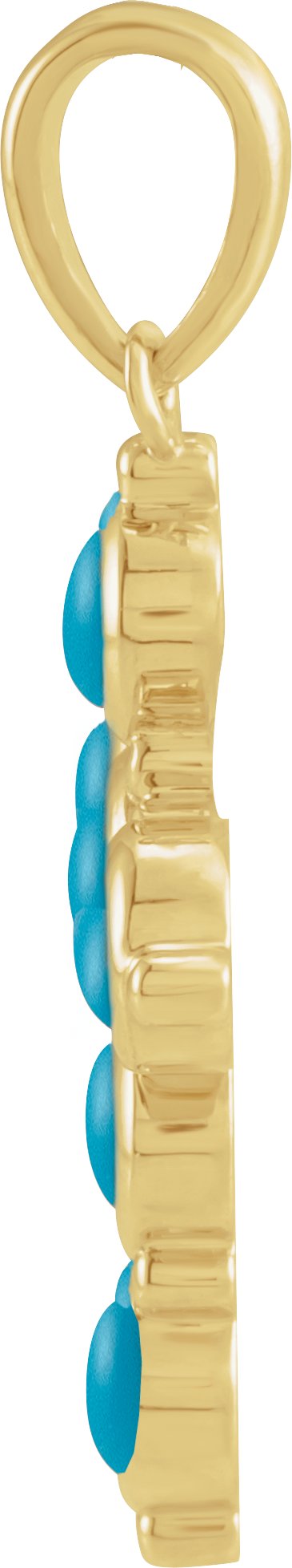 14K Gold Round Natural Turquoise Cabochon Cross Necklace or Pendant - Yellow Gold - view 2