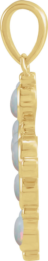 14K Gold Round Natural White Ethiopian Opal Cabochon Cross Necklace or Pendant - Yellow Gold - view 2