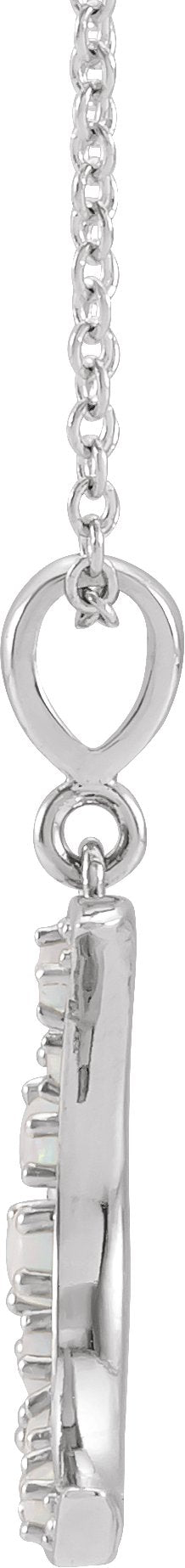 14K Gold Round Natural White Opal Cabochon Crescent Moon Necklace or Pendant - White Gold - view 2