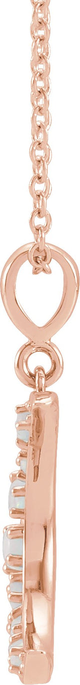14K Gold Round Natural White Opal Cabochon Crescent Moon Necklace or Pendant - Rose Gold - view 2