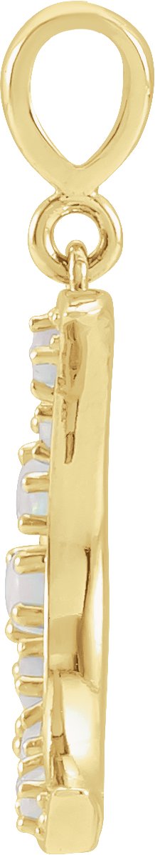 14K Gold Round Natural White Opal Cabochon Crescent Moon Necklace or Pendant - Yellow Gold - view 2