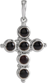14K Gold Round Natural Black Onyx Cabochon Cross Necklace or Pendant - White Gold