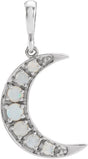 14K Gold Round Natural White Opal Cabochon Crescent Moon Necklace or Pendant - White Gold