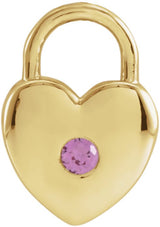 14K Gold Round Natural Pink Sapphire Heart Lock Necklace or Pendant - Yellow Gold