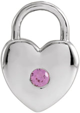 14K Gold Round Natural Pink Sapphire Heart Lock Necklace or Pendant - White Gold