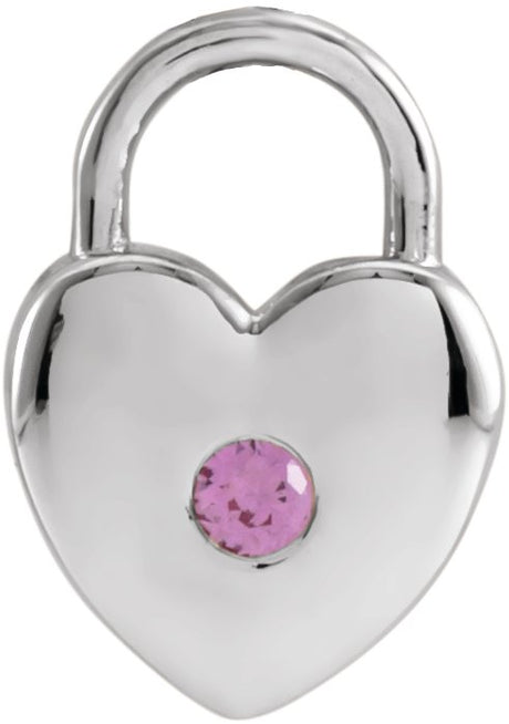 Platinum Round Natural Pink Sapphire Heart Lock Necklace or Pendant